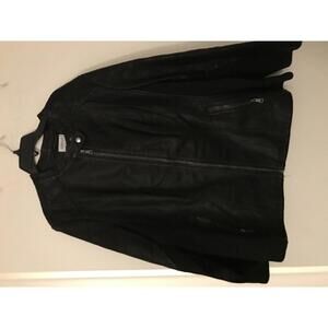 Black Leather Women's Jacket with Front Zipper and Snap Collar